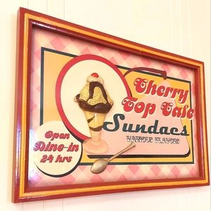 Retro 1950s Style Cherry Top Cafe Sundaes Sign, Features 3D Sundae & Spoon.